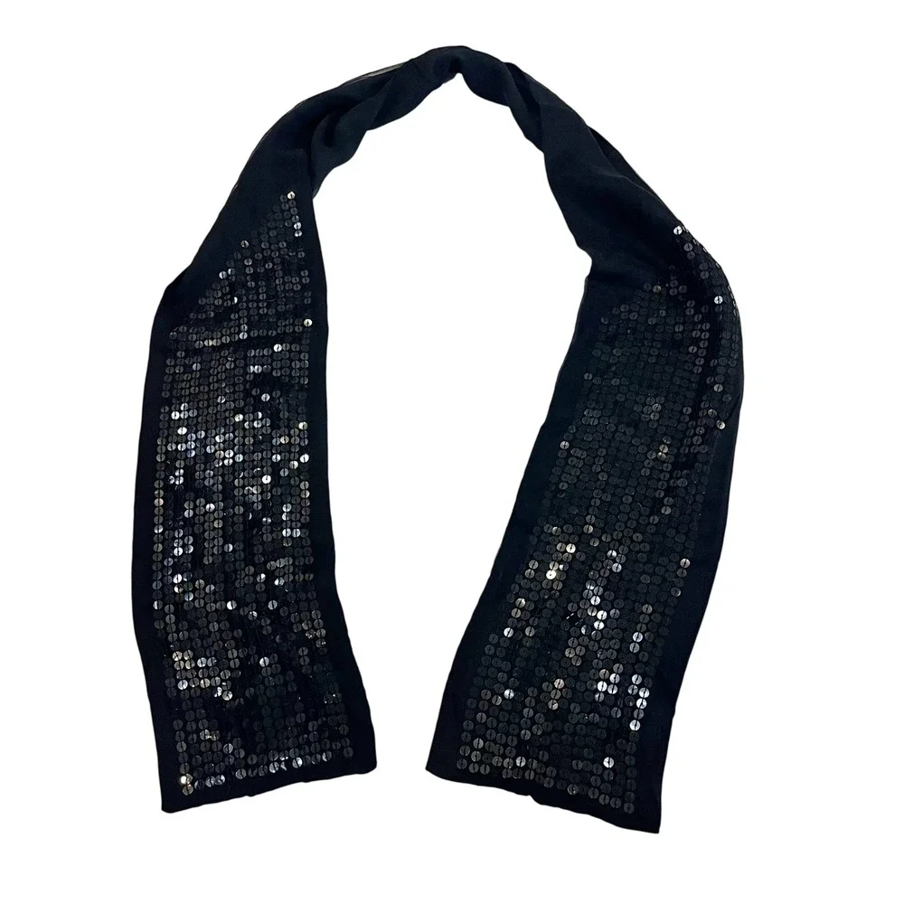 NEW Talbots Silk Scarf Black Sequin Embellished Evening Formal Sheer Rectangle